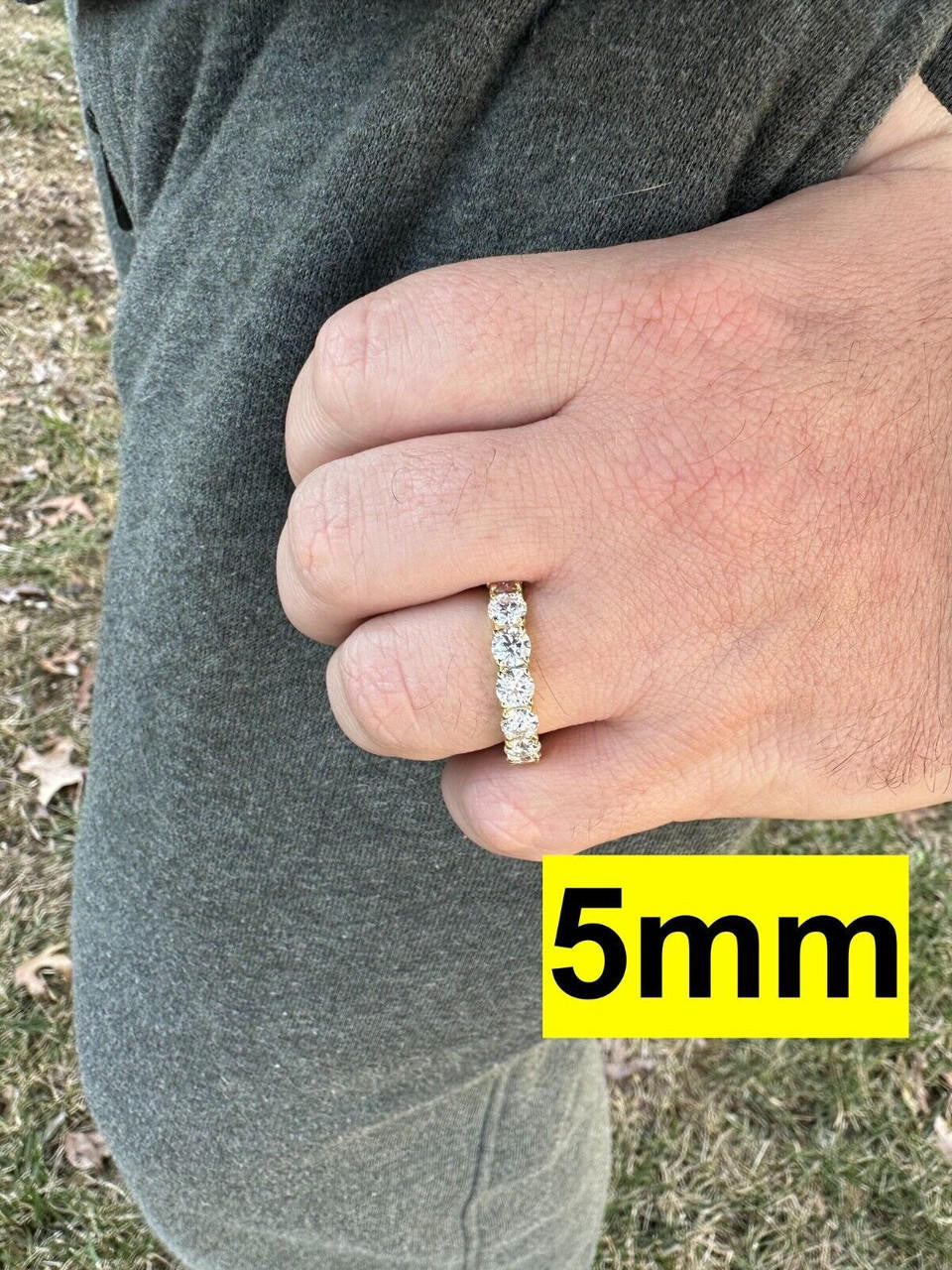 HarlemBling Real Moissanite Eternity Band Wedding Ring Diamond Test 14k Gold Over 925 Silver