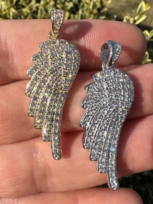 1.33ct Real Diamond Guardian Angel Wing Solid 925 14k Gold Necklace Pendant
