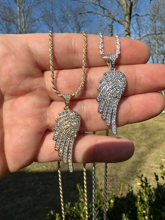 1.33ct Real Diamond Guardian Angel Wing Solid 925 14k Gold Necklace Pendant