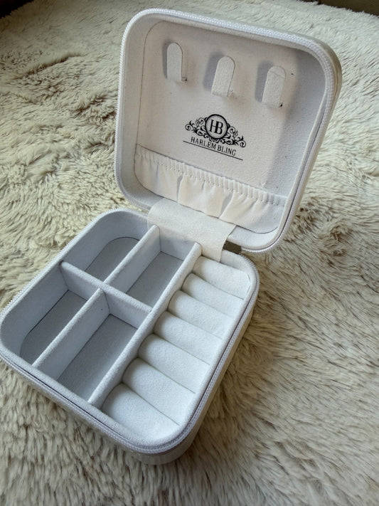 Harlembling Mini Leather Travel Jewelry Box Case - White