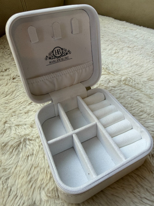 Harlembling Mini Leather Travel Jewelry Box Case - White
