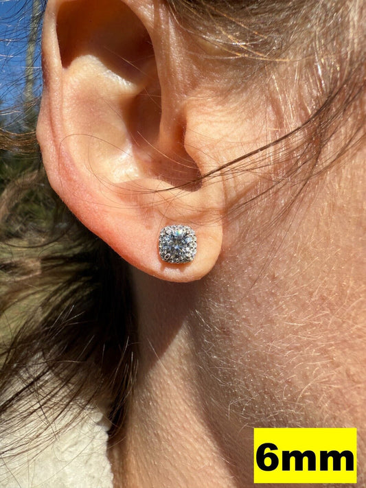 MOISSANITE Iced Out #1 Bestseller Square Halo Set Stud Earrings - 925 Silver - 5mm -10mm