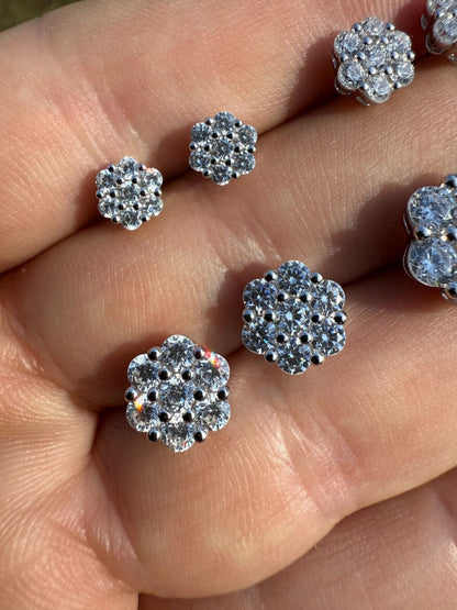 Cluster Iced Out Honeycomb Set Earrings - Silver - CZ Stones - 6mm -12mm