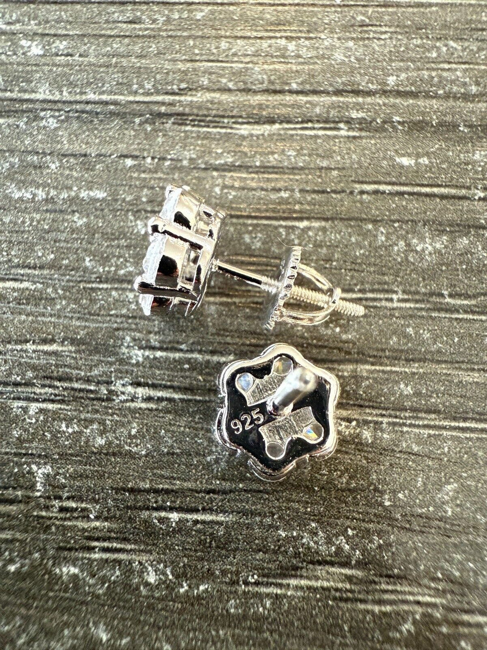 Cluster Iced Out Honeycomb Set Earrings - Silver - CZ Stones - 6mm -12mm