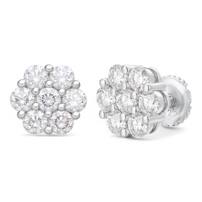 Cluster Iced Out Honeycomb Set Earrings - Silver - CZ Stones - 6mm -12mm