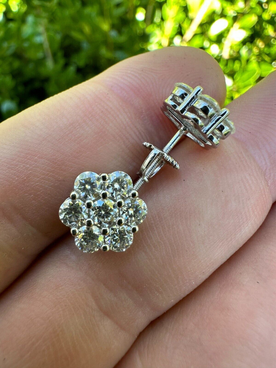 Cluster Iced Out Honeycomb Set Earrings - Silver - CZ Stones - 6mm -12mm