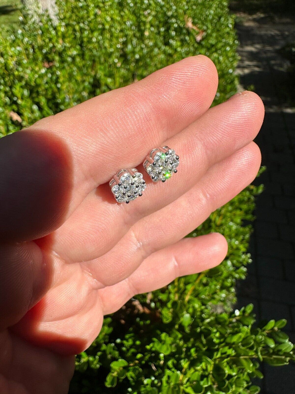 Cluster Iced Out Honeycomb Set Earrings - Silver - CZ Stones - 6mm -12mm