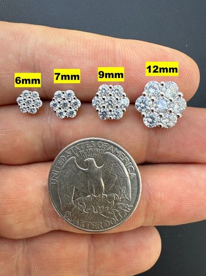 Cluster Iced Out Honeycomb Set Earrings - Silver - CZ Stones - 6mm -12mm