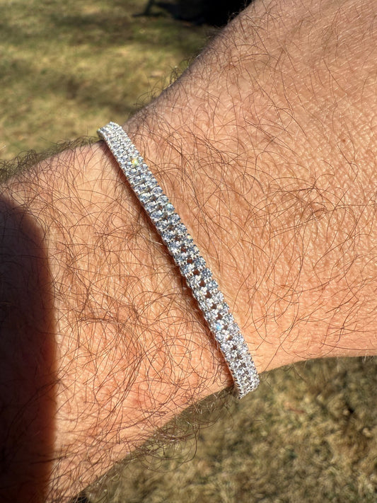 Real 925 Sterling Silver Micro Two Row 4.5mm Tennis Bracelet CZ 6-8" Iced