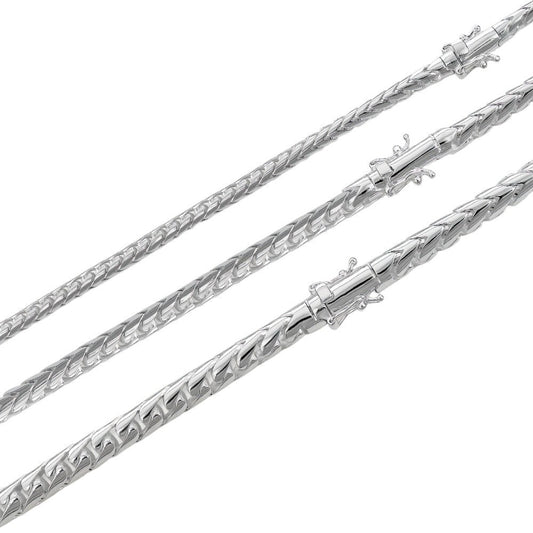 Round Franco Link Chain Necklace W. Box Lock - 925 Sterling Silver - 18"-30" - 5mm-7mm