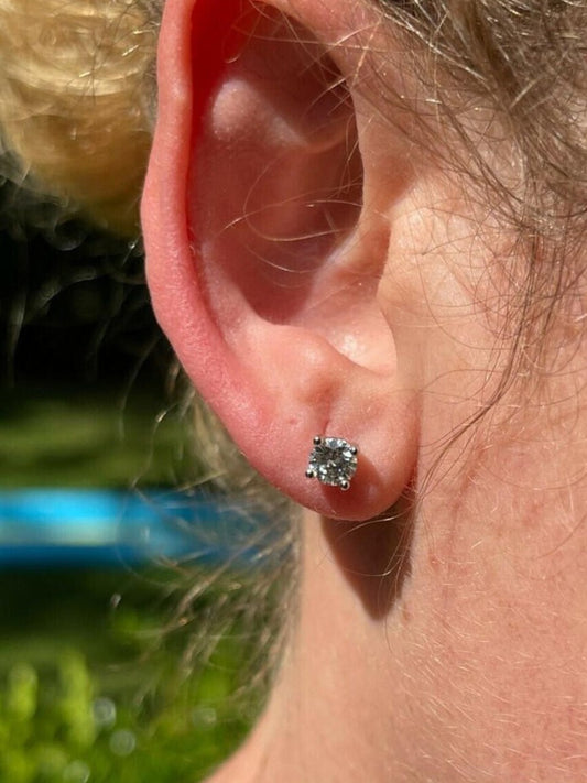 2ct Real DIAMOND Stud Earrings - 14k White Gold - 6.5mm