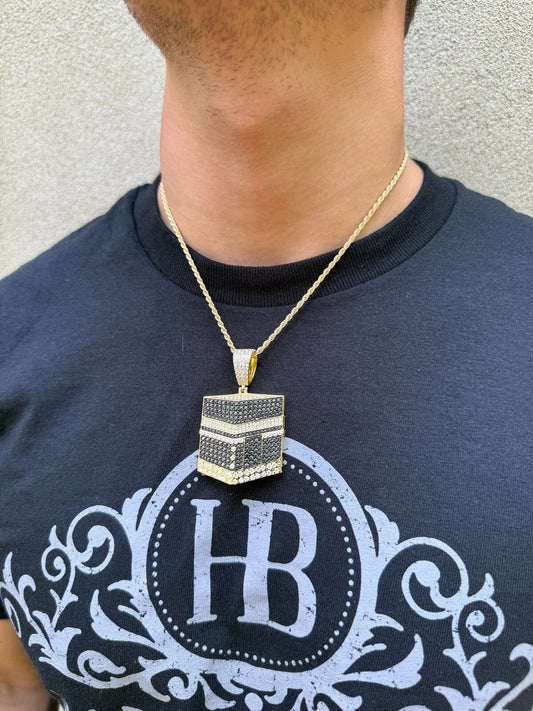 MOISSANITE Mecca Kaaba Pendant - 14k Gold Vermeil or 925 Silver - Large 2.25"