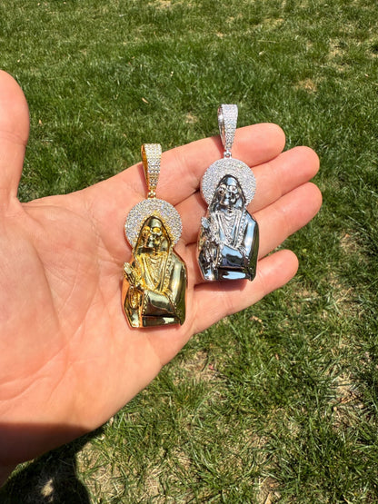 MOISSANITE Praying Grim Reaper Pendant - 14k Gold Vermeil or 925 Silver - Large 3"