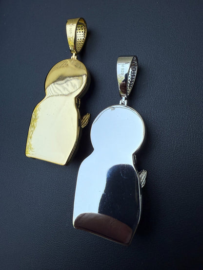 MOISSANITE Praying Grim Reaper Pendant - 14k Gold Vermeil or 925 Silver - Large 3"