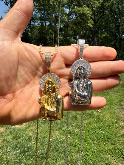 MOISSANITE Praying Grim Reaper Pendant - 14k Gold Vermeil or 925 Silver - Large 3"