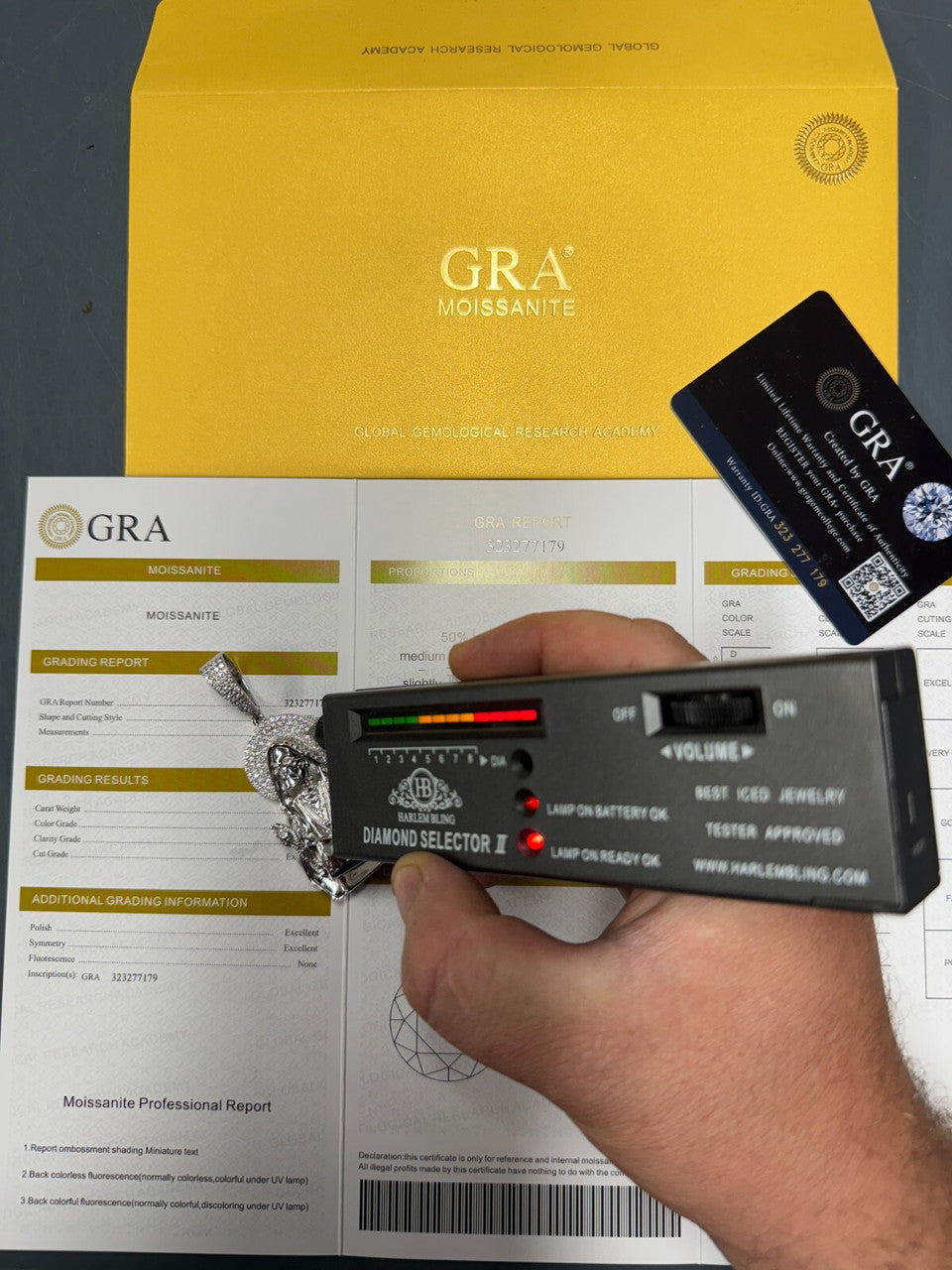 MOISSANITE Praying Grim Reaper Pendant - 14k Gold Vermeil or 925 Silver - Large 3"