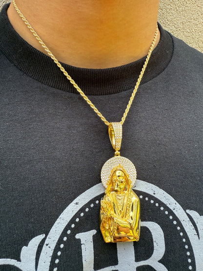 MOISSANITE Praying Grim Reaper Pendant - 14k Gold Vermeil or 925 Silver - Large 3"