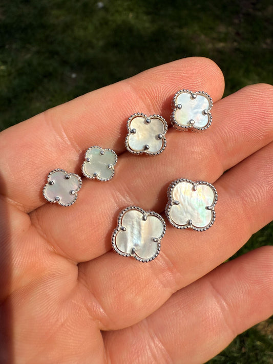 Mother Of Pearl Clover Earrings - 925 Silver - 8mm-12mm
