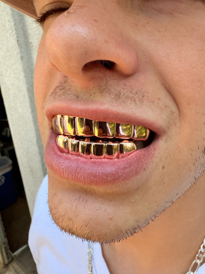 Real SOLID 14k Rose Gold 925 Sterling Silver Custom GRILLZ Teeth Top Bottom