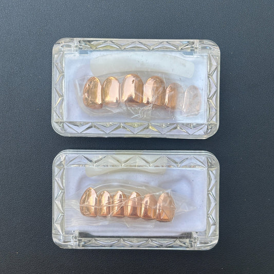 Real SOLID 14k Rose Gold 925 Sterling Silver Custom GRILLZ Teeth Top Bottom