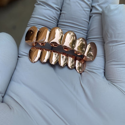 Real SOLID 14k Rose Gold 925 Sterling Silver Custom GRILLZ Teeth Top Bottom