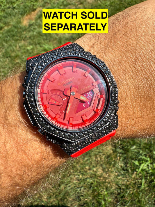 BLACK MOISSANITE Real 925 Silver Iced BEZEL Kit For Casio G Shock GA-2100 Watch