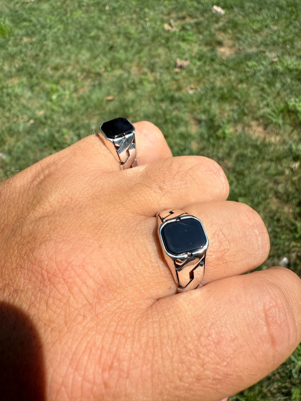 Miami Cuban Ring - 925 Silver Oxidized - Genuine Black Onyx Stone