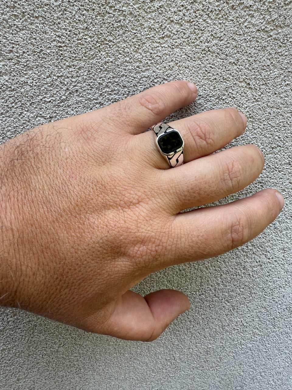 Miami Cuban Ring - 925 Silver Oxidized - Genuine Black Onyx Stone