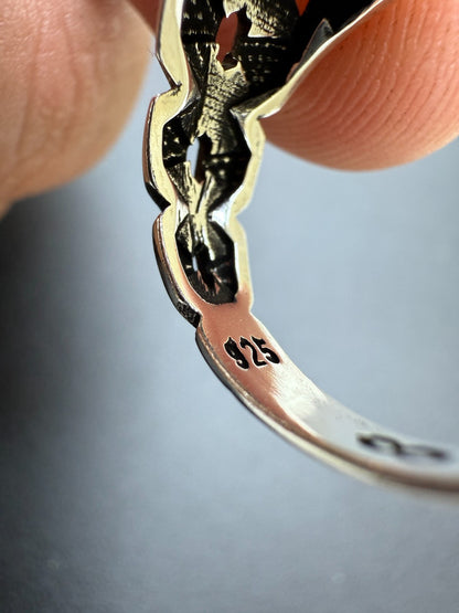 Miami Cuban Ring - 925 Silver Oxidized - Genuine Black Onyx Stone