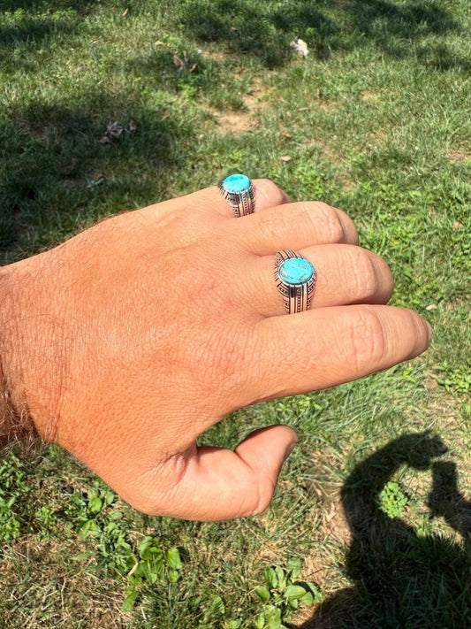 Navajo Tribe Ring - 925 Silver Oxidized - Genuine Blue Turquoise Stone