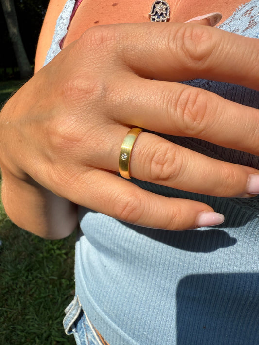 MOISSANITE Solitaire Matte Wedding Band Ring - 14k Gold Vermeil 925 Silver