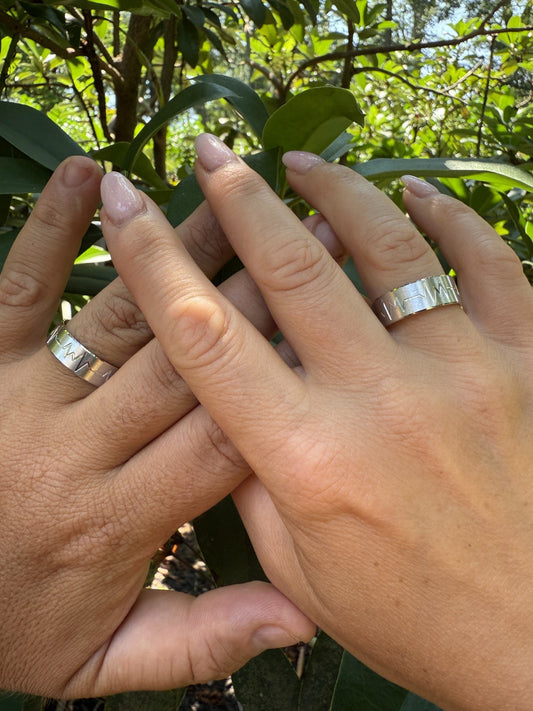 Heartbeat Pulse Wedding Band Ring - 925 Silver - Plain