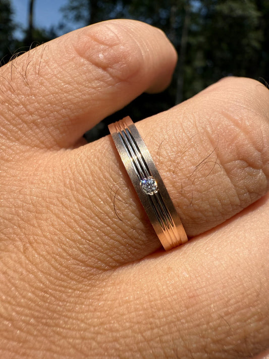 MOISSANITE Solitaire Wedding Band Ring - 14k Rose Gold Vermeil 925 Silver