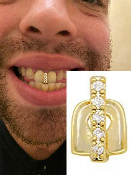 14k Gold Over SOLID 925 Silver Gap Grillz Single Tooth Hip Hop Grill Cap Iced
