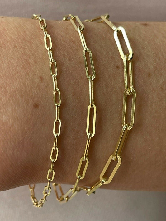 14k Gold Over Solid 925 Sterling Silver Paperclip Bracelet 2.5mm-4mm ITALY 6-8