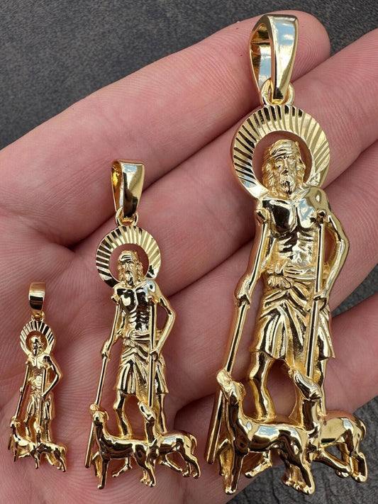 14k Gold Plated 925 Silver Saint St Lazarus Necklace Pendant 1"-2.75" San Lazaro
