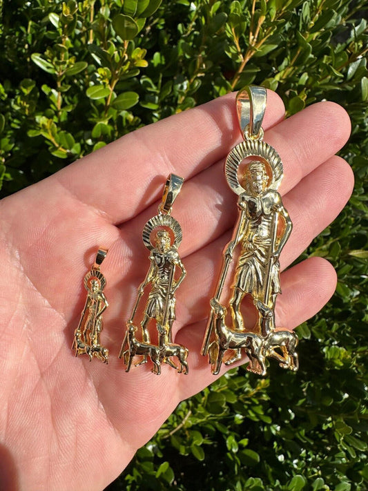 14k Gold Plated 925 Silver Saint St Lazarus Necklace Pendant 1"-2.75" San Lazaro