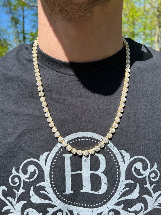 14k Gold Vermeil Silver Real MOISSANITE Hip Hop Cluster Tennis Chain Necklace