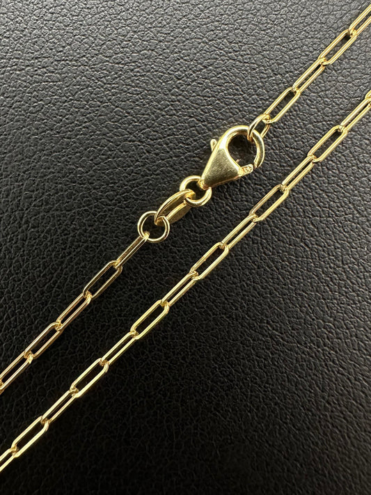 14k Solid Yellow Gold Paperclip Rolo Chain 1.5mm Necklace 16"-24" For Ladies