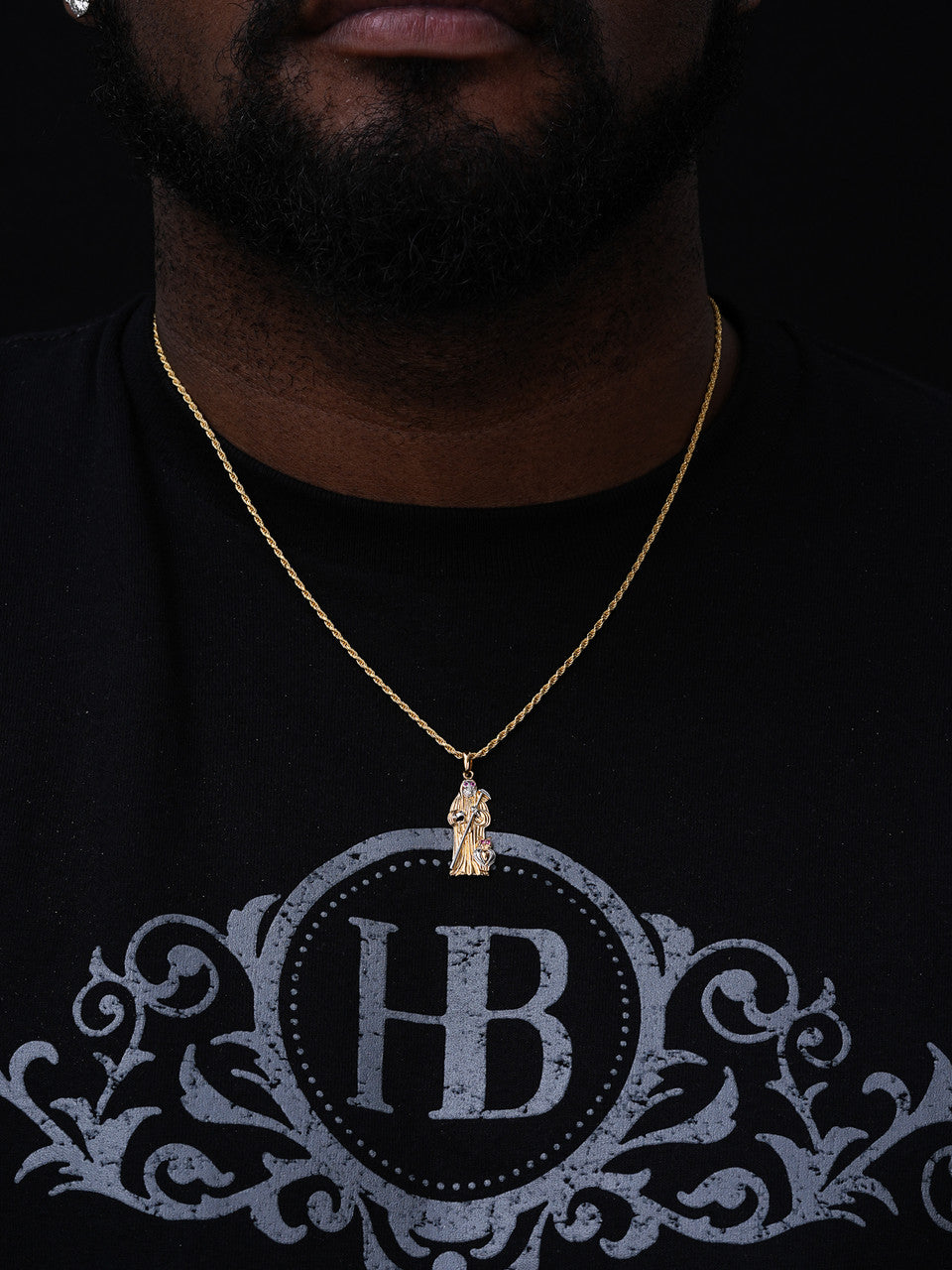 Grim Reaper Santa Muerte Death Pendant - 14k Gold Vermeil 925 Silver - Small 1.5"