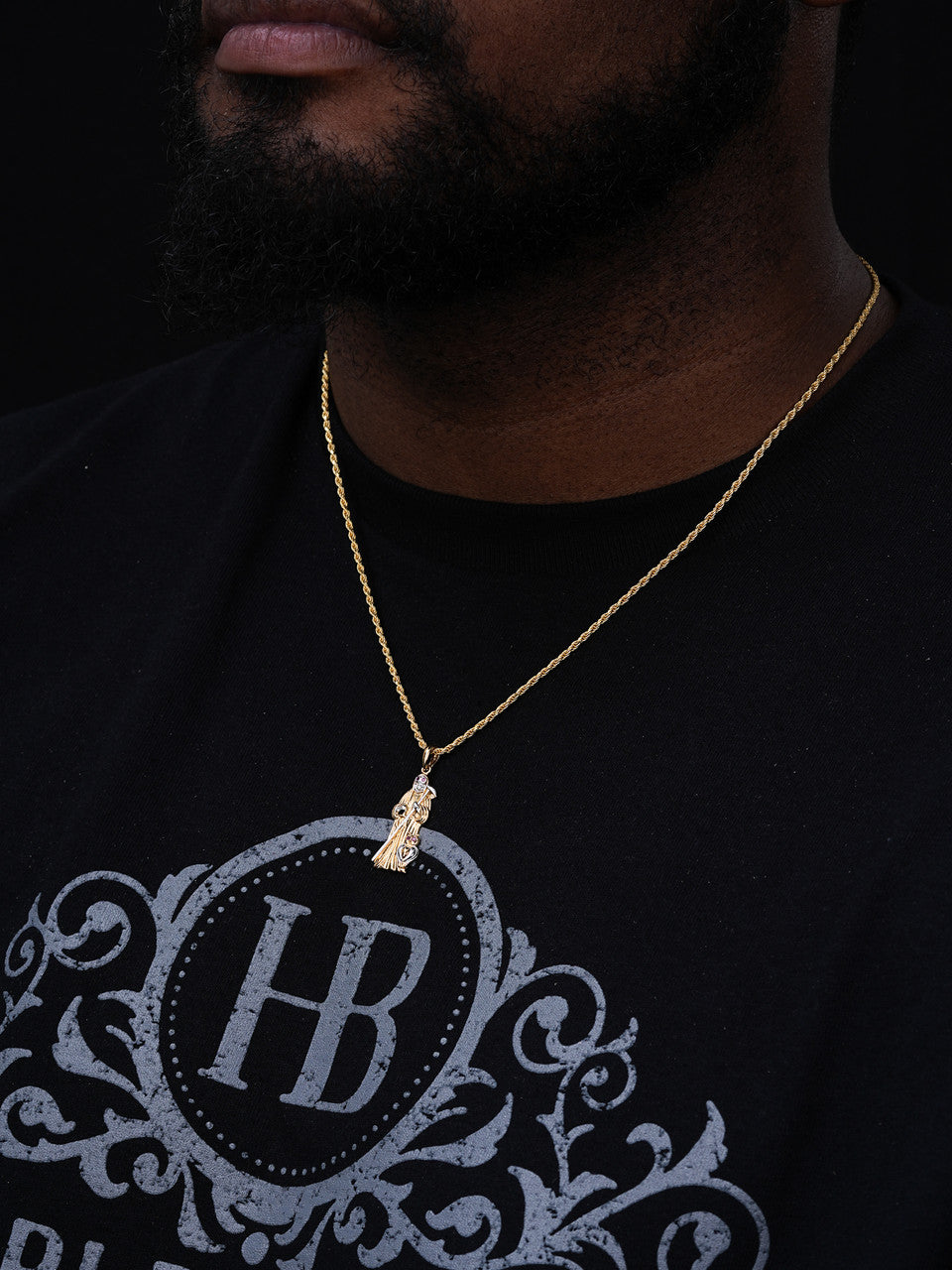 Grim Reaper Santa Muerte Death Pendant - 14k Gold Vermeil 925 Silver - Small 1.5"