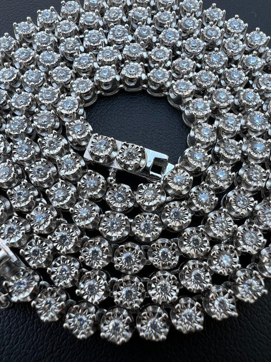 3mm Natural VS D Diamond Illusion Set Tennis Chain Necklace In 925 Silver 2-3ct