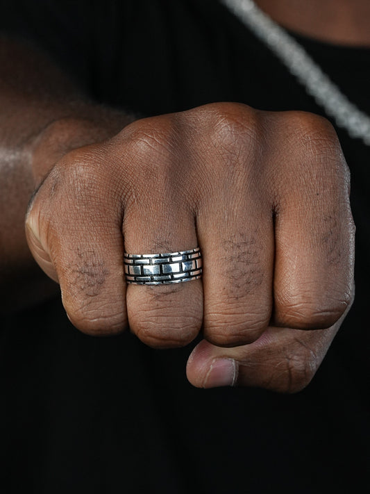 Brick Eternity Band Ring - 925 Silver Oxidized - Plain