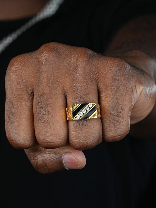 Two Brothers Nugget Ring - 14k Gold Vermeil 925 Silver - Black Onyx & CZ Stones