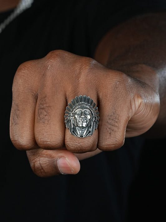 Indian Chief Ring - 925 Silver Oxidized - Plain