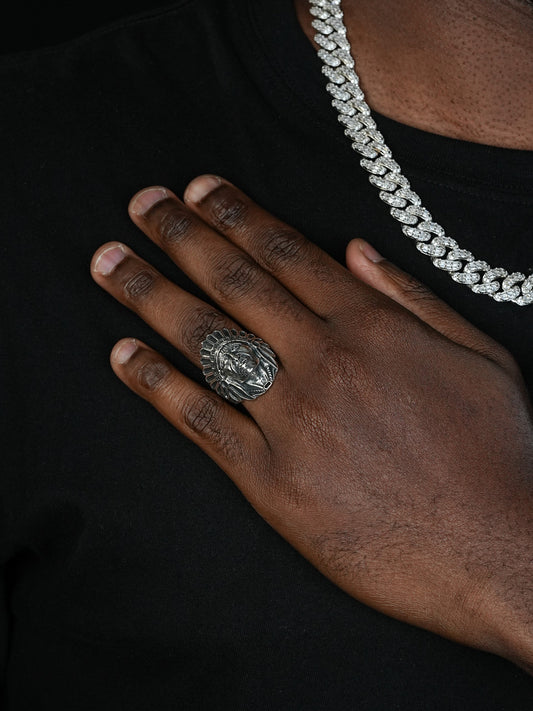 Indian Chief Ring - 925 Silver Oxidized - Plain