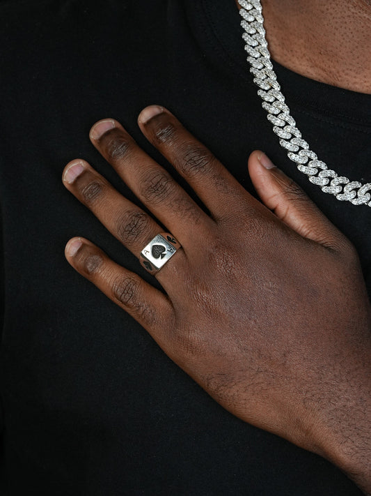 Ace Of Spades Ring - 925 Silver Oxidized - Plain