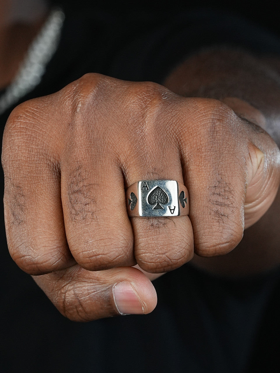 Ace Of Spades Ring - 925 Silver Oxidized - Plain
