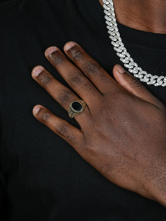 Oval Eye Ring - 14k Gold Vermeil 925 Silver - Genuine Black Onyx Stone