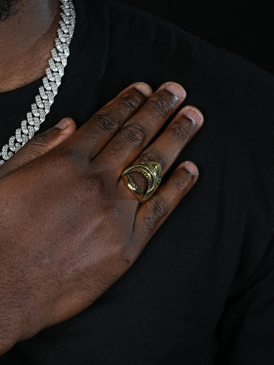 Shark Bottle Opener Ring - 14k Gold Vermeil 925 Silver Oxidized - Plain